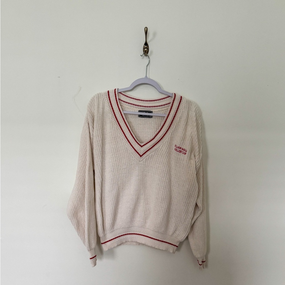 Unisex Vintage V-Neck Sweater with Red Embroidery “Million Dollar Chiller Club”